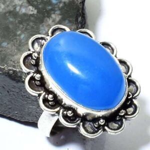 Blue Chalcedony Ethnic Handmade Ring Jewelry US Size 7.25